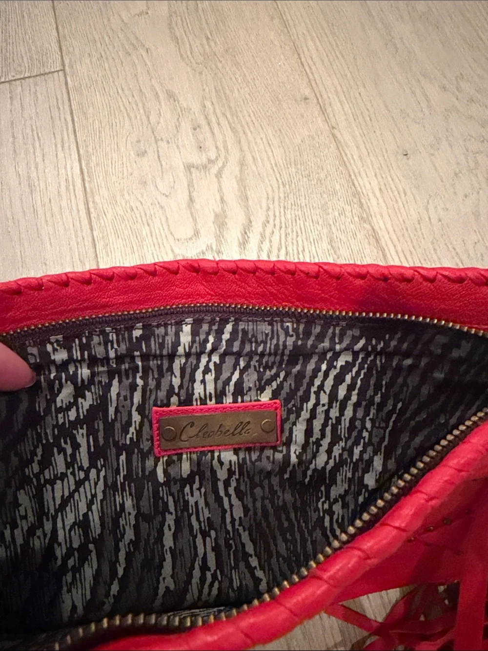 Red Fringe Leather Clutch